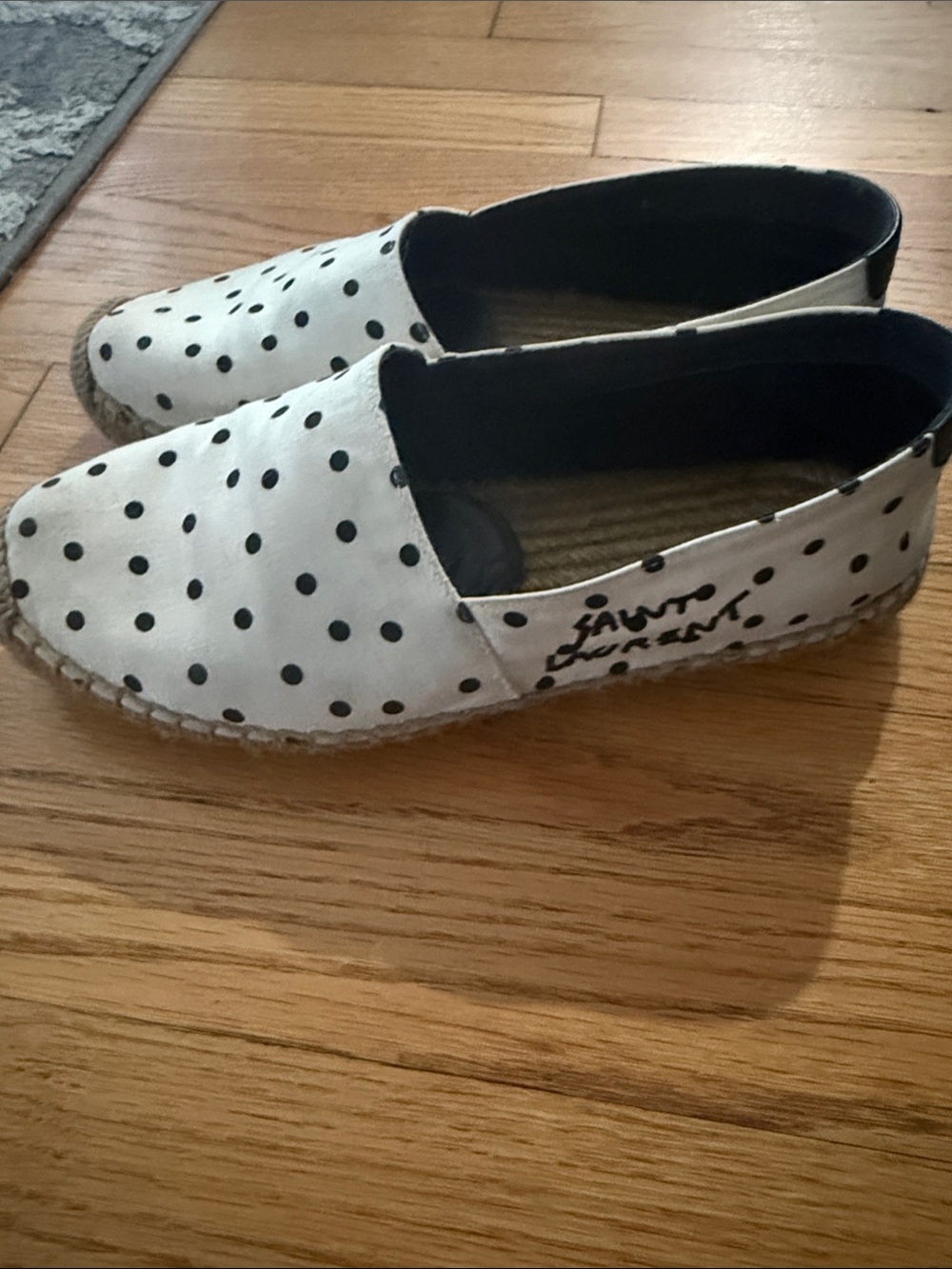 Saint Laurent (YSL) White Polka Dot Slip-On Espadrilles